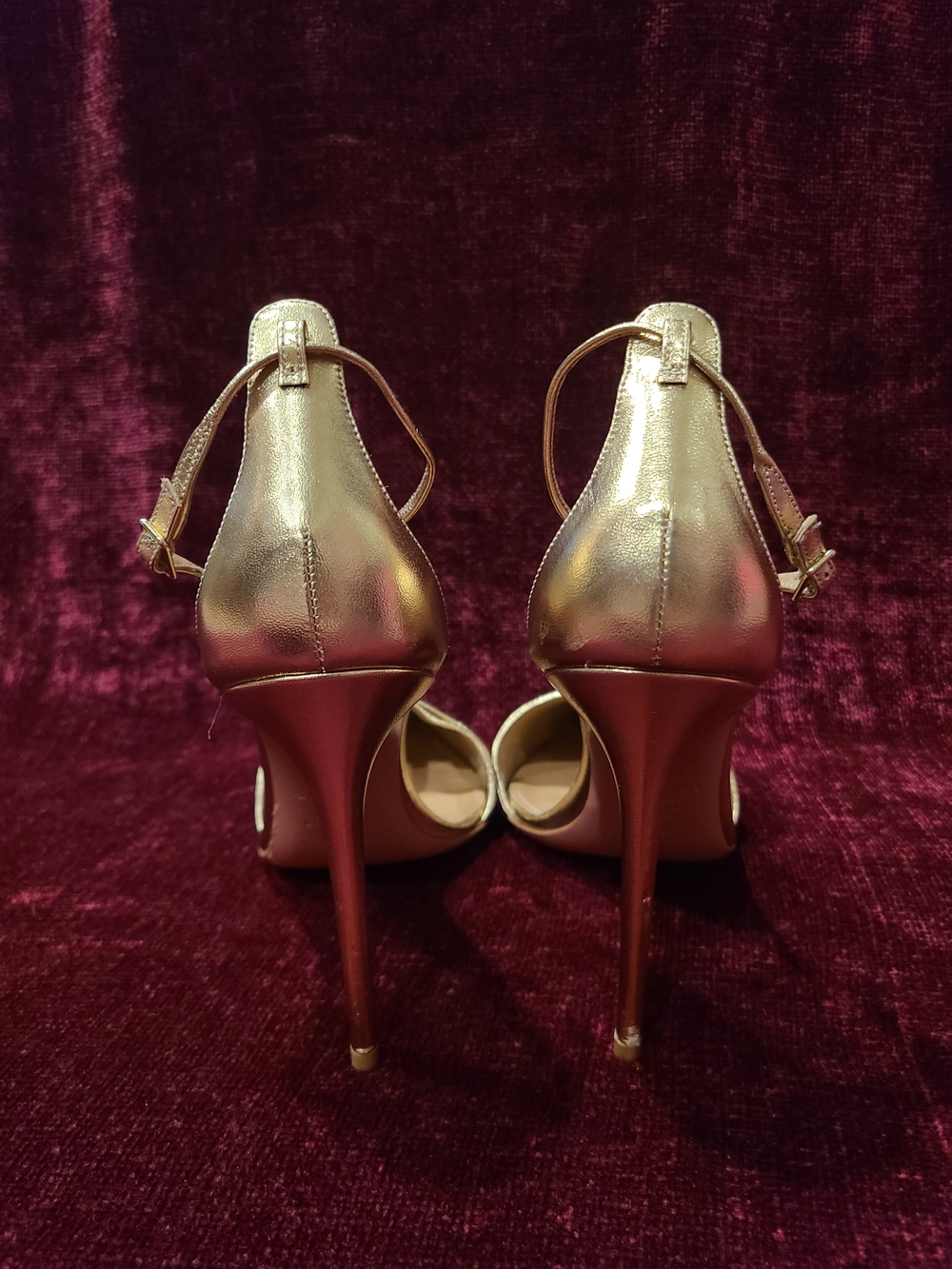 Aquazzura Metallic Strappy Gold Leather Pointed Toe Stiletto Heels Size 8 - Picture 9 of 15